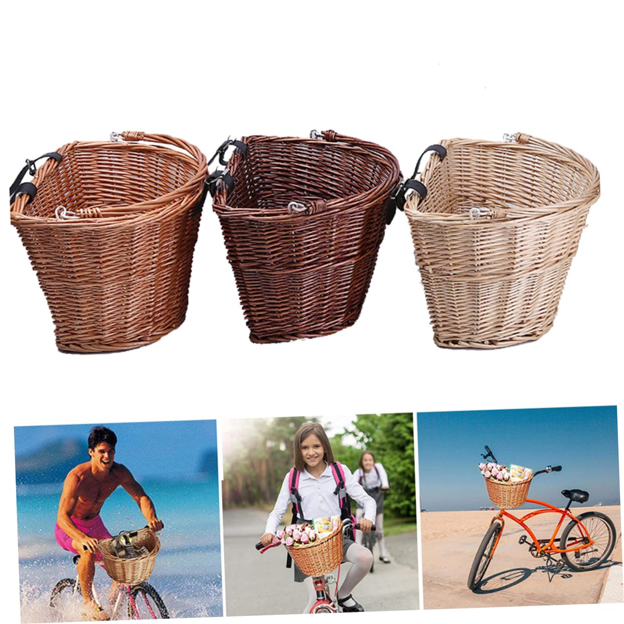 BESTonZON Cesta De Bicicleta Cesta De Mimbre con Asa Cestas De Mimbre Cesta para Cesta De Mimbre Grande Cesta De Ratán Cesta para Cesta De Comida Cesta Delantera Cesta De Bambú Marrón