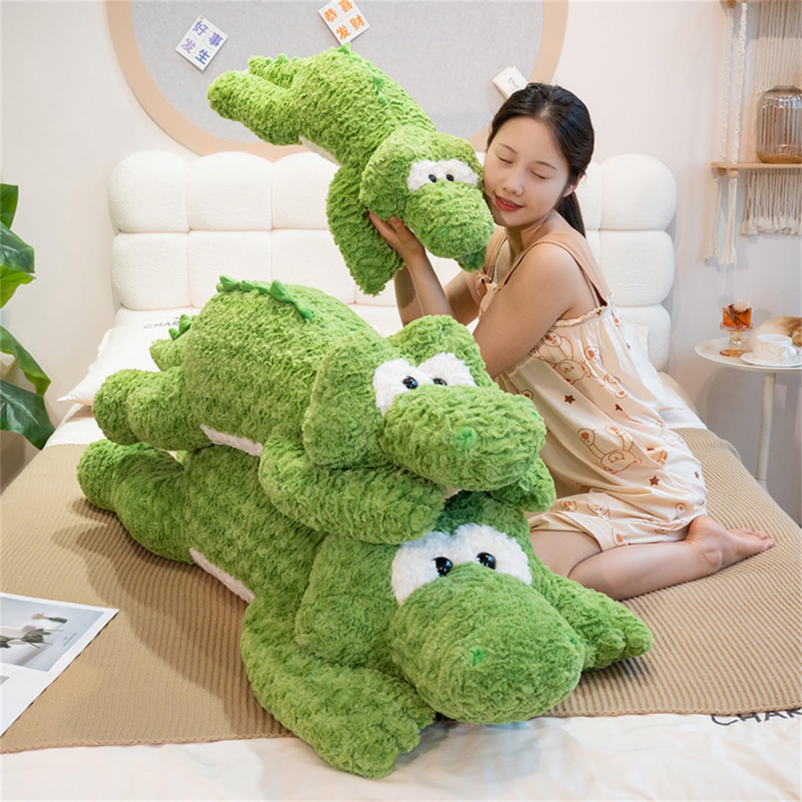 Krokodil Kuscheltier, Groß Krokodil Stofftier, Riesen Kuscheltier, Süßes Riesiges Flauschiges Jumbo Plüsch Spielzeug, Krokodil PlüSch Kissen, Geschenk FüR Kinder Jungen MäDchen (110cm,Fen)