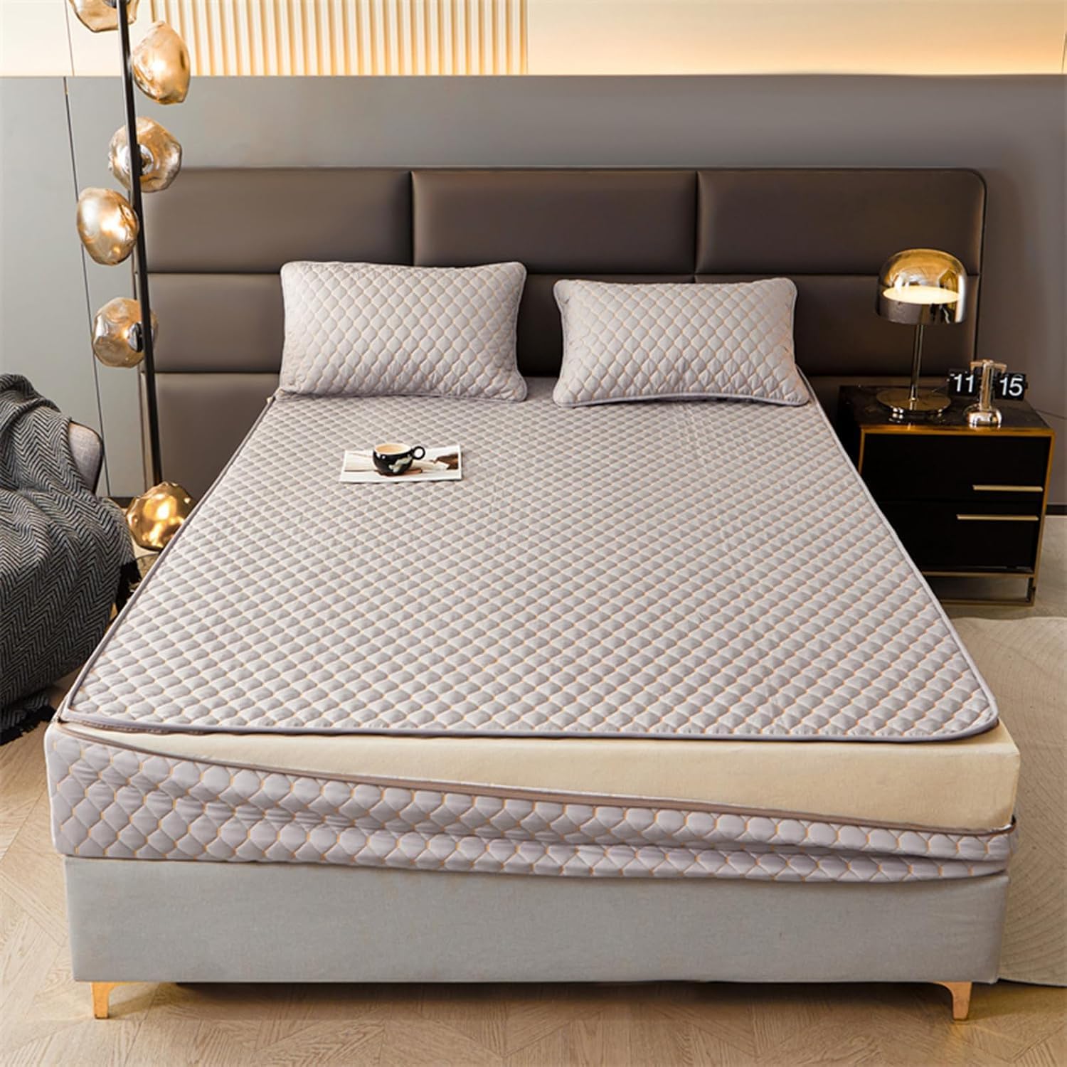 Anpassbare Reißverschluss Encasing Matratzenschutz ，Atmungsaktiver Weiche，Gesteppt Waschbarer Matratzentopper，Matratzenschutz staubdicht-Grey- 180x200+30cm