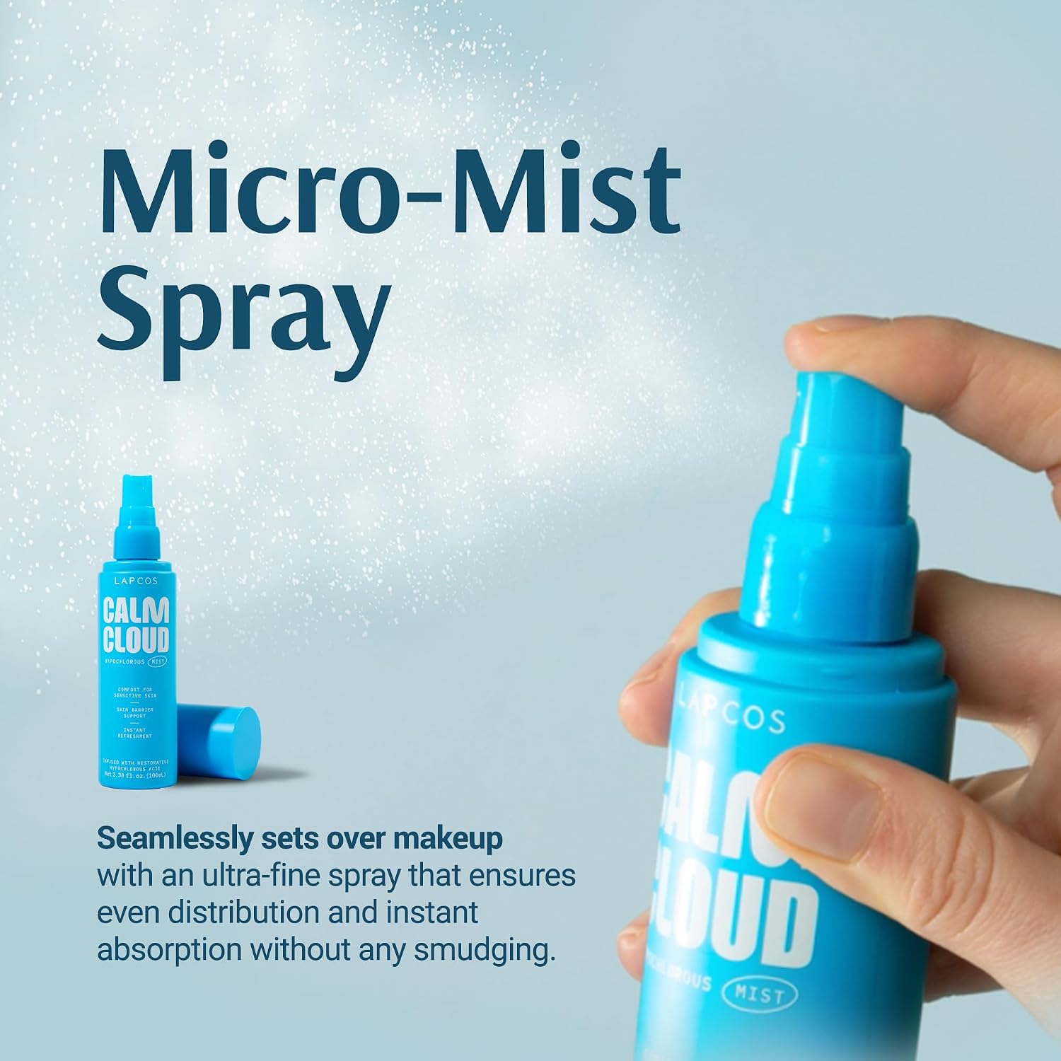 LAPCOS K Beauty Calm Cloud Hypochlorous Acid Facial Mist - Soothing, Cooling & Hydrating Face Spray with Ultra-Fine Mist for Dry, Damaged Skin - Gentle Barrier Repair Korean Skin Care 3.38 fl oz