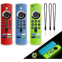 3 Pack Silicone Remote Cover for 2021 Fire TV Stick 4K/Alexa Voice Remote 3rd Gen, Anti Slip Silicone Protective Case Glow in The Dark with LanyardGlow Blue & Glow Green & Red