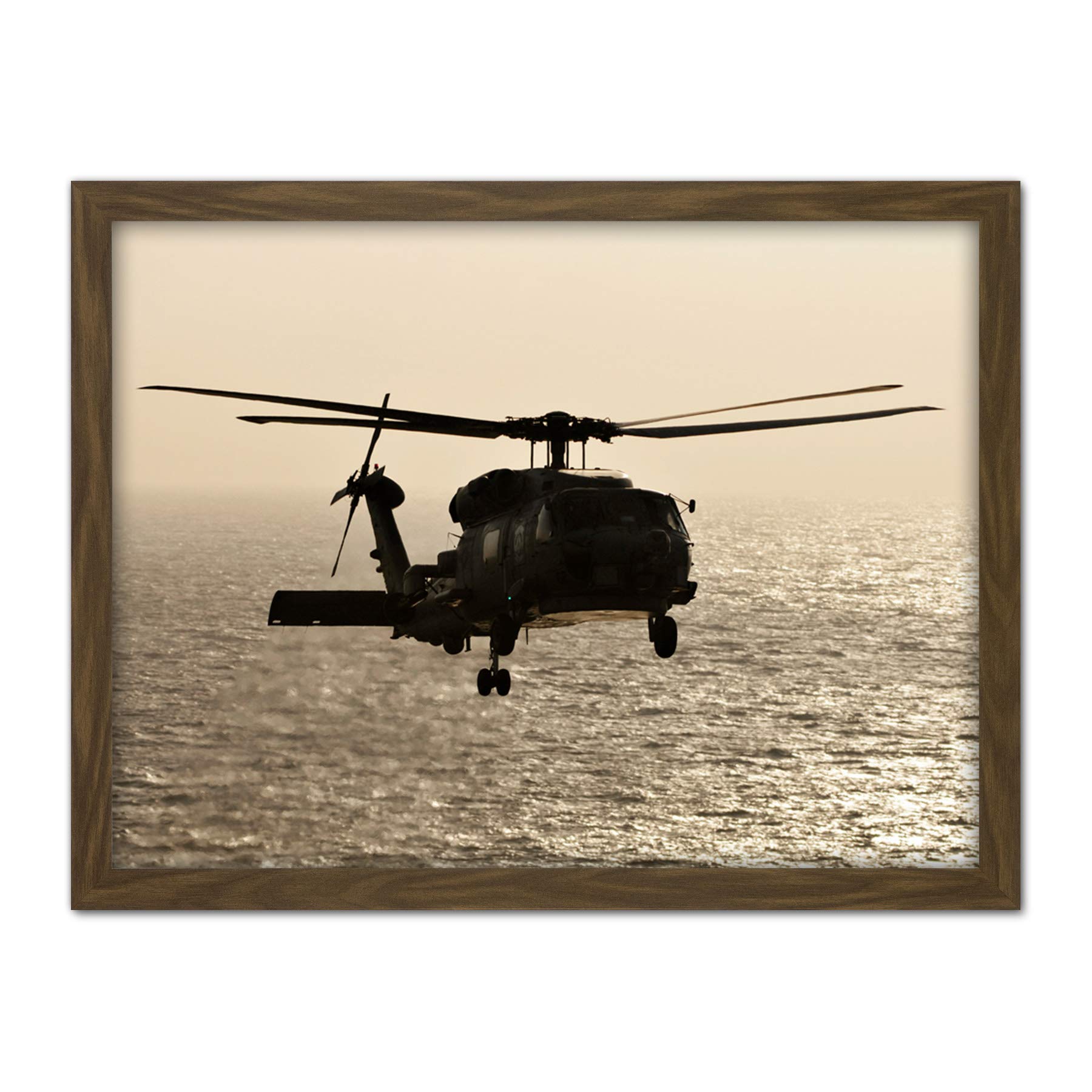 Military USA Navy SH-60F Seahawk Helicopter Photo Artwork Framed Wall Art Print 18X24 Inch