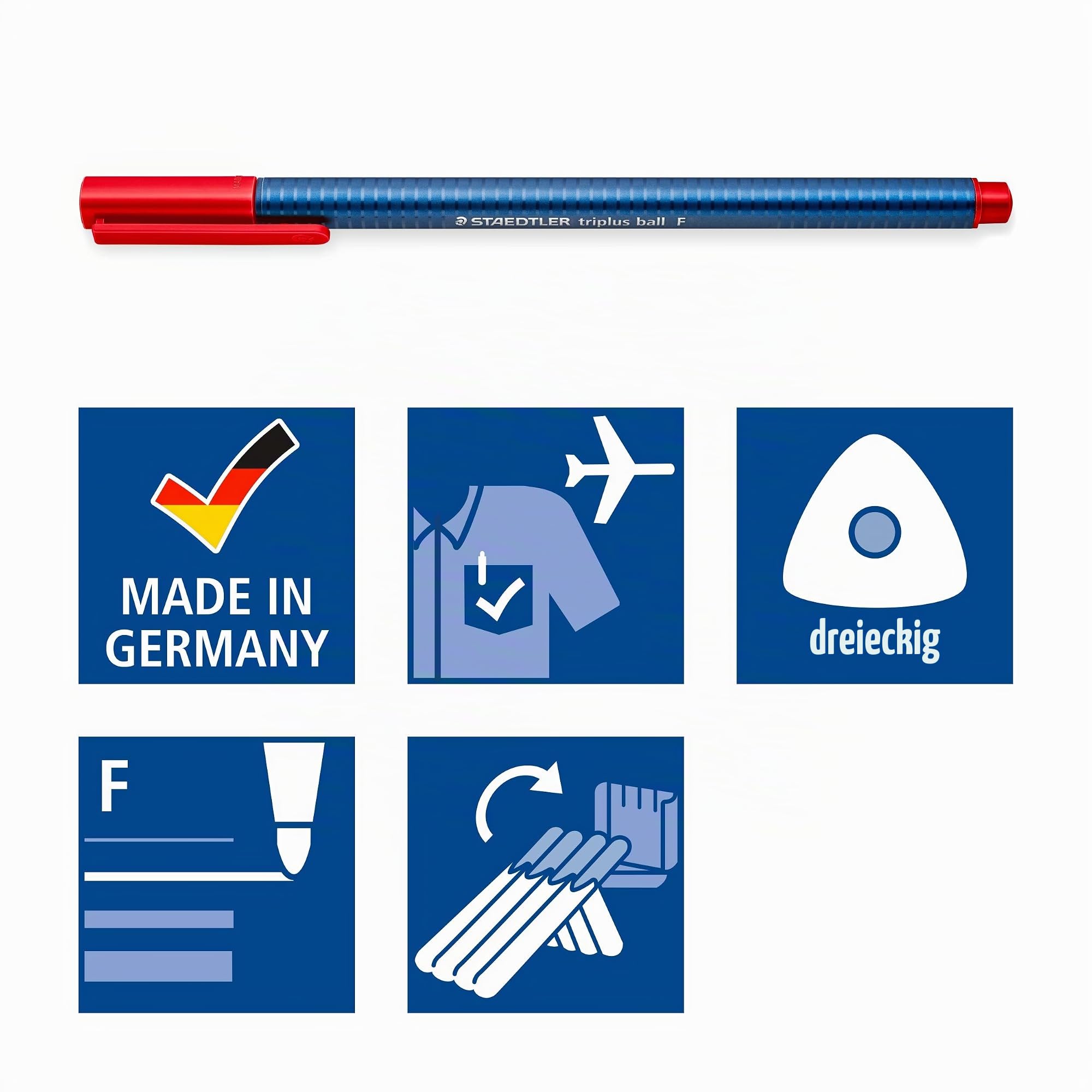 STAEDTLER Kugelschreiber Triplus Ball, ergonomischer Dreikantschaft, Linienbreite F, wischfest, Box mit 4 brillanten Farben, 437 FSB4