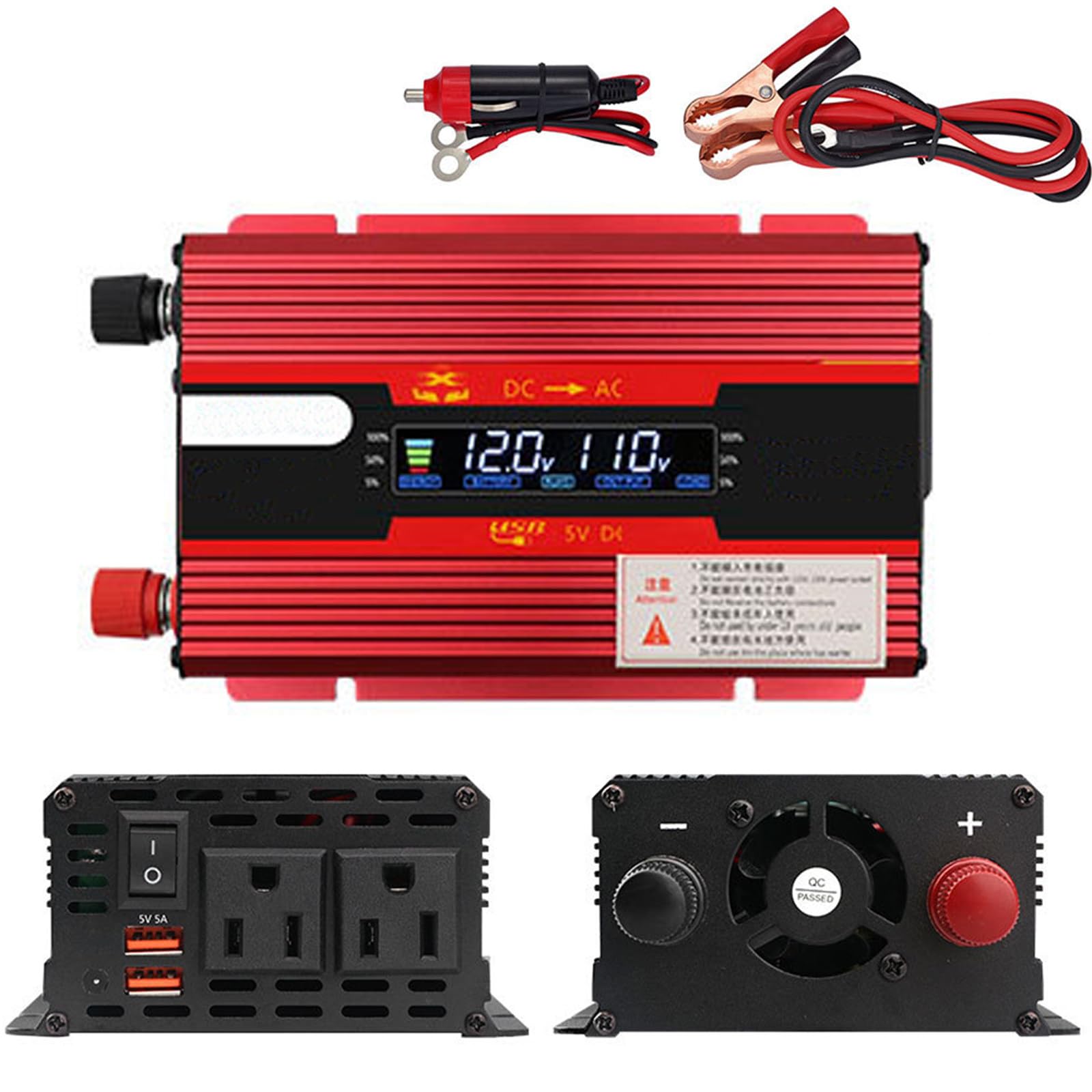 Przetwornica napięcia samochodowego 1000W 3000W szczytowa moc 12V/24V-110V Uniwersalny transformator sinusoidalny Konwerter Zapalniczka samochodowa,Red-1000W