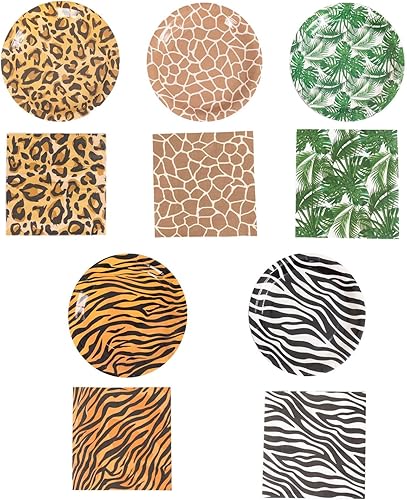 Miniatura 7 de Efavormart - Juego de 60 platos y servilletas de papel con estampado de safari de animales, suministros de vajilla desechable con temática de selva