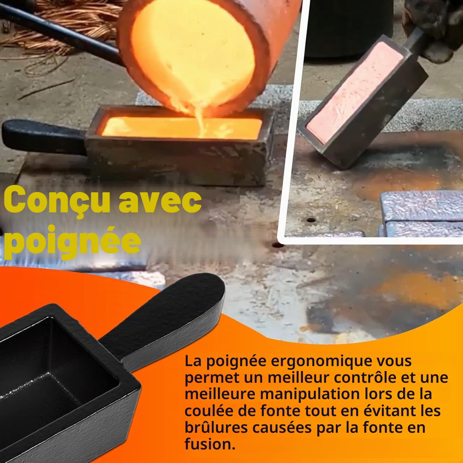 Moule à lingot en fonte pour lingots d'or, pain, fonte, idéal pour fondre individuellement, couler, affiner l'or, l'argent, le cuivre, l'aluminium, le laiton, les métaux précieux