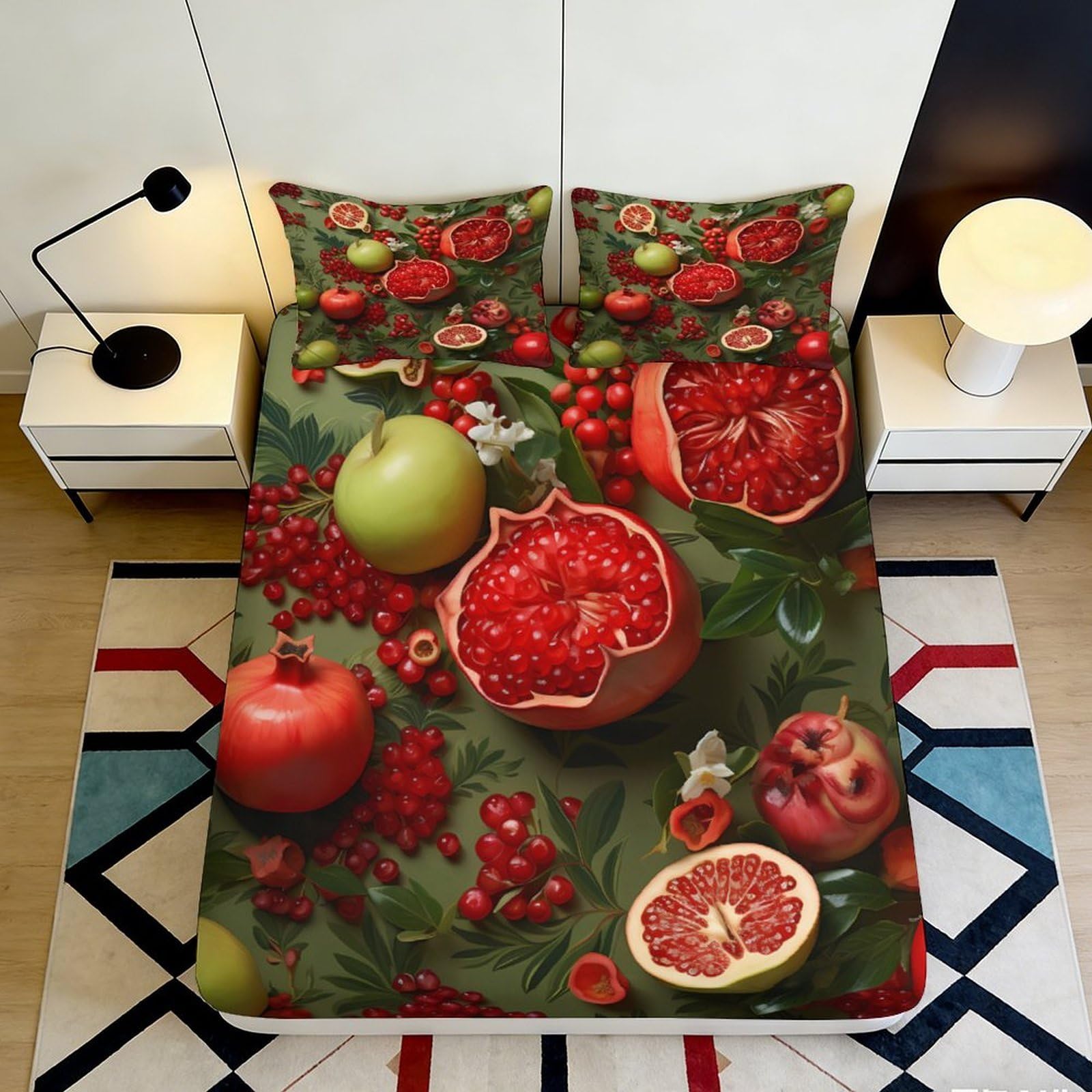 Pnayamiorkfel Style-7 3D Printed Fruit Garden Fitted Sheet Microfiber Vibrant Pomegranate Apple Berry Mattress Cover Bedroom Decor Protector 90X200x25cm