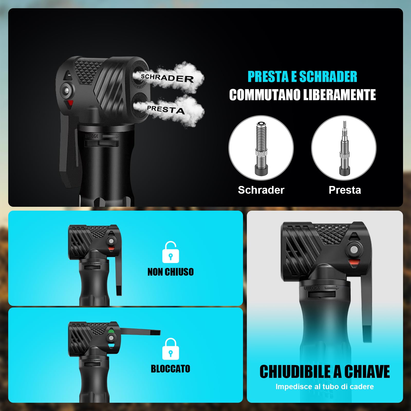 Pompa per Bicicletta con Manometro, [100 PSI] [Con Accessori] Diyife Mini Pompa Bici, Pompa Bici Portatile, Pompa da Bicicletta per Valvole Presta e Schrader, per Bici da Strada, MTB, BMX e Palloni