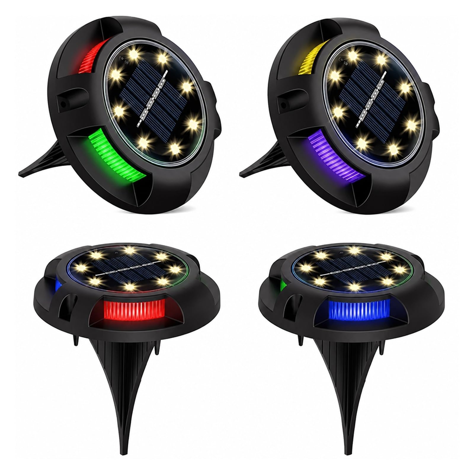 AMRTTWY In Ground Lights, 12LED Solar Power Disk Light Outdoor Garden(Colorful Side-Warm)