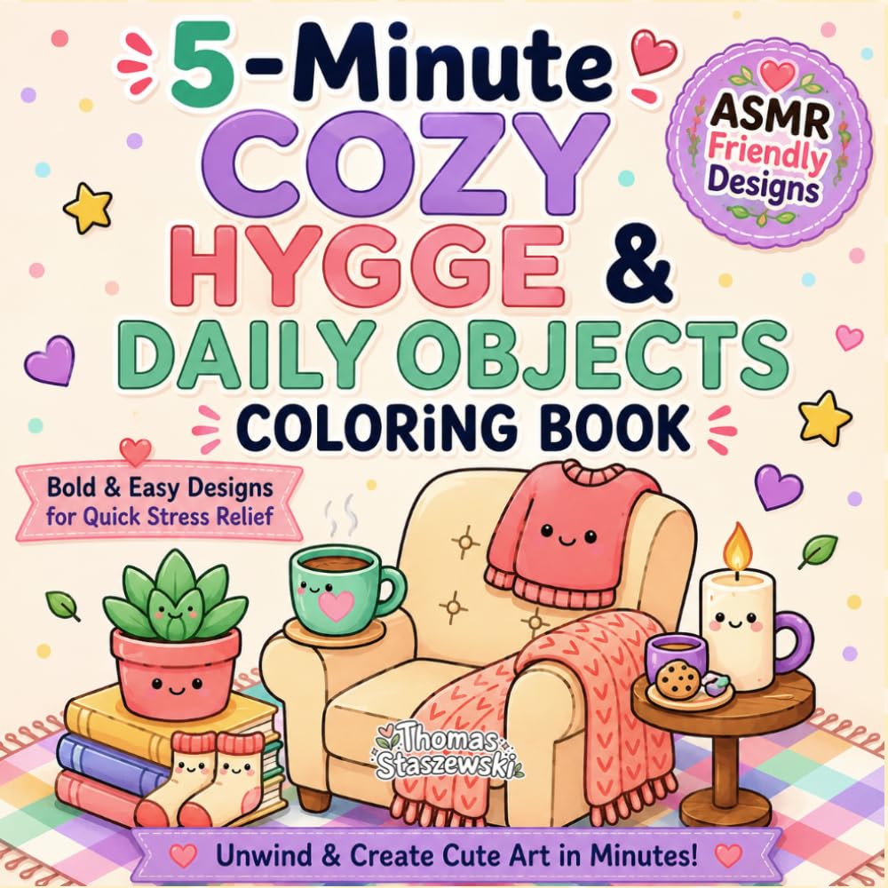 5-Minute Hygge Coloring Book: Bold and Easy Cozy Coloring Pages for Adults and Teens (5-Minute Coloring Book)