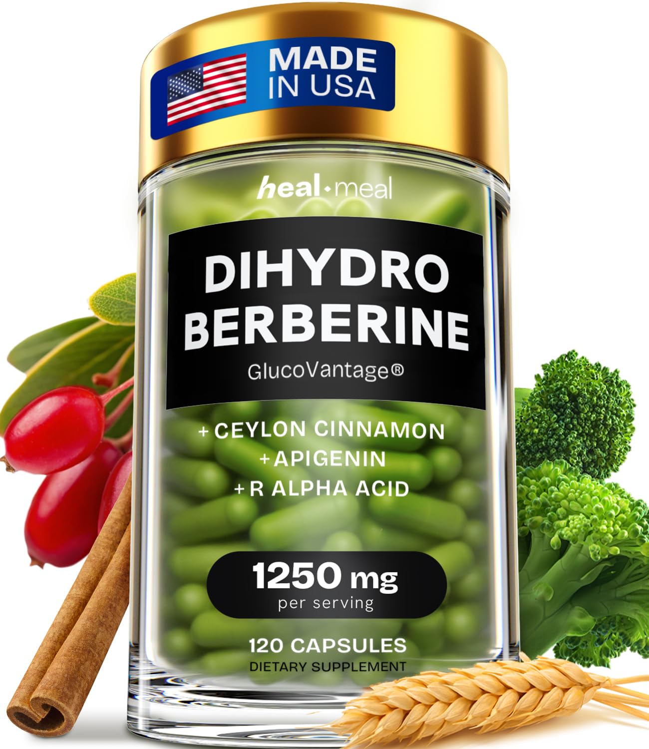 Dihydroberberine Supplement - Dehydro Berberine Organic - Super Berberine Supplement with Ceylon Cinnamon & R Alpha Lipoic Acid & Apigenin - Hydroberberine 120 caps (1 Pack)