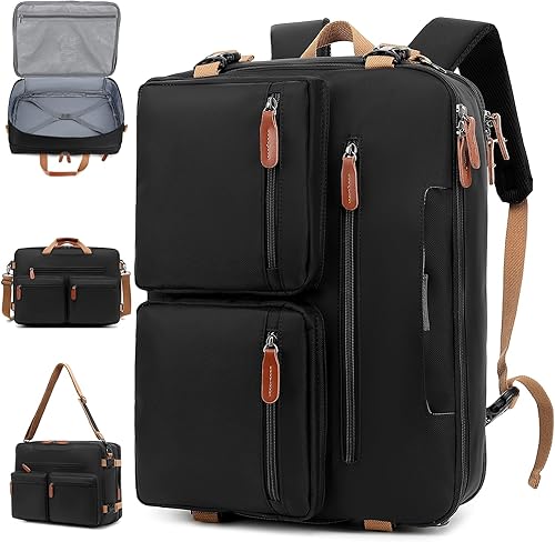 Evmyo Mochila para portátil extra grande 3 en 1, bolsa de hombro de mensajero, mochilas de maleta expandible de 17.3 pulgadas, Expandable-negro,