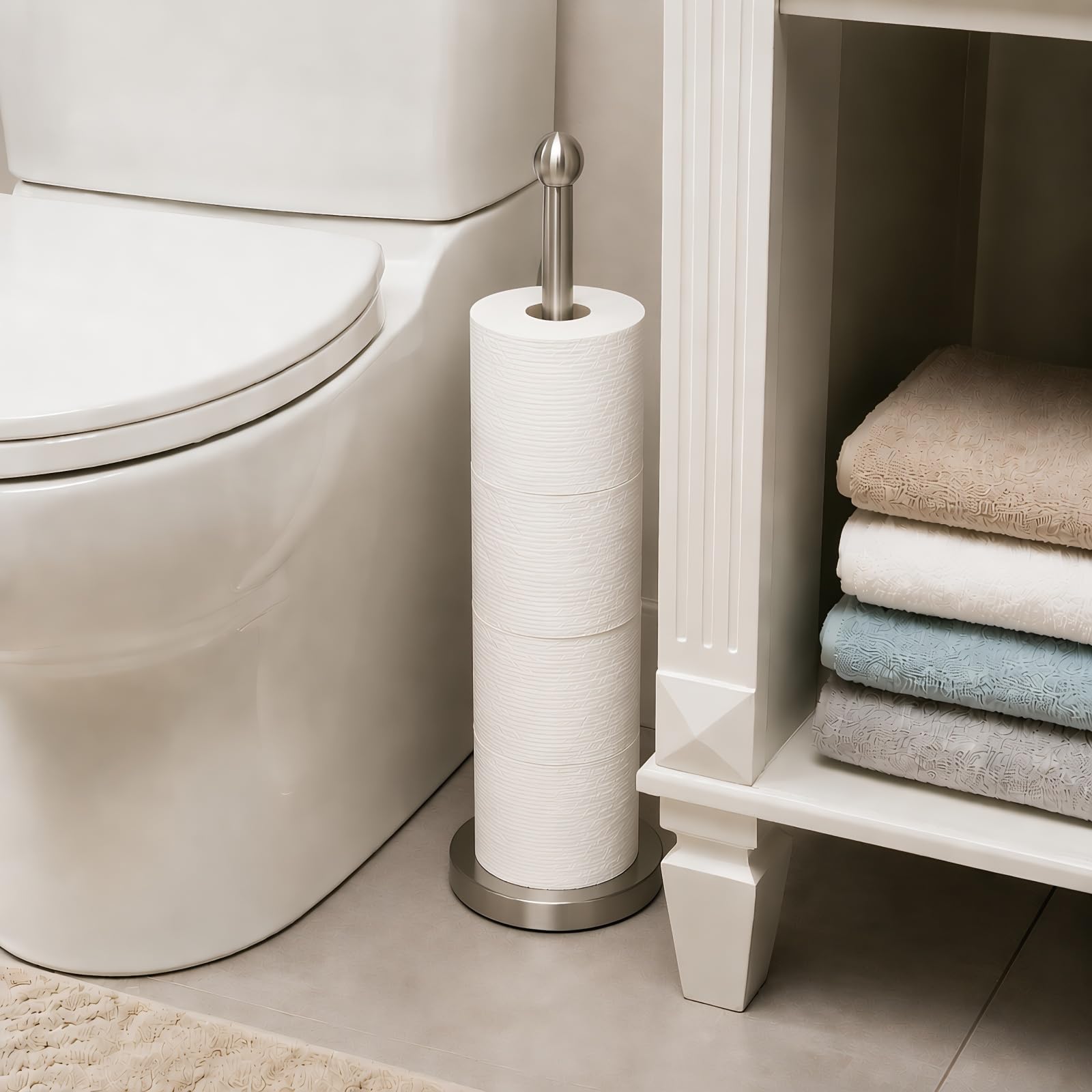 Toilet Paper Holder Stand for 4 or 5 Rolls - Brushed Nickel — Amazon image 3