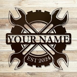 Custom Personalized Repair Tool Wrench Name Signs, Shed Metal Wall Art Decor, Black Metal Home Signs Plaques, Outdoor Decorative Signage Style B