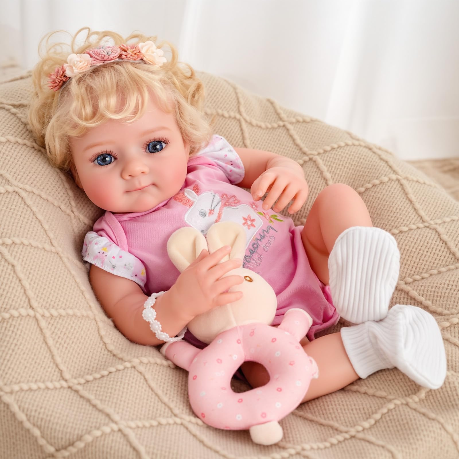 JIZHI Reborn Bambola - 43 cm Bambole Realistica con Occhi Rotanti e corpo in Morbido Tessuto - Bambolotto Bambina Include Accessori ed è Adatta a Bambini dai 3 Anni in su