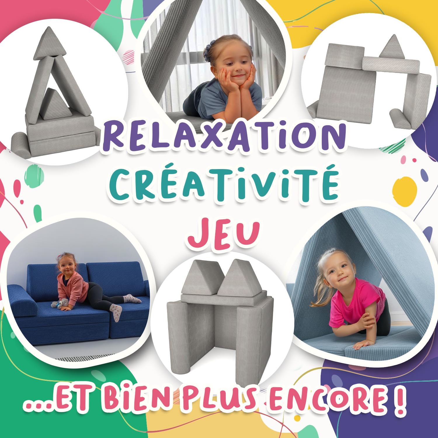 POKAR Canapé Enfant Convertible Velours Côtelé | Canapé Modulable Enfant en Mousse | Possibilités de Jeux Infinies pour Chambre d'enfant | Certifié Oeko-TEX | Brun Chocolat