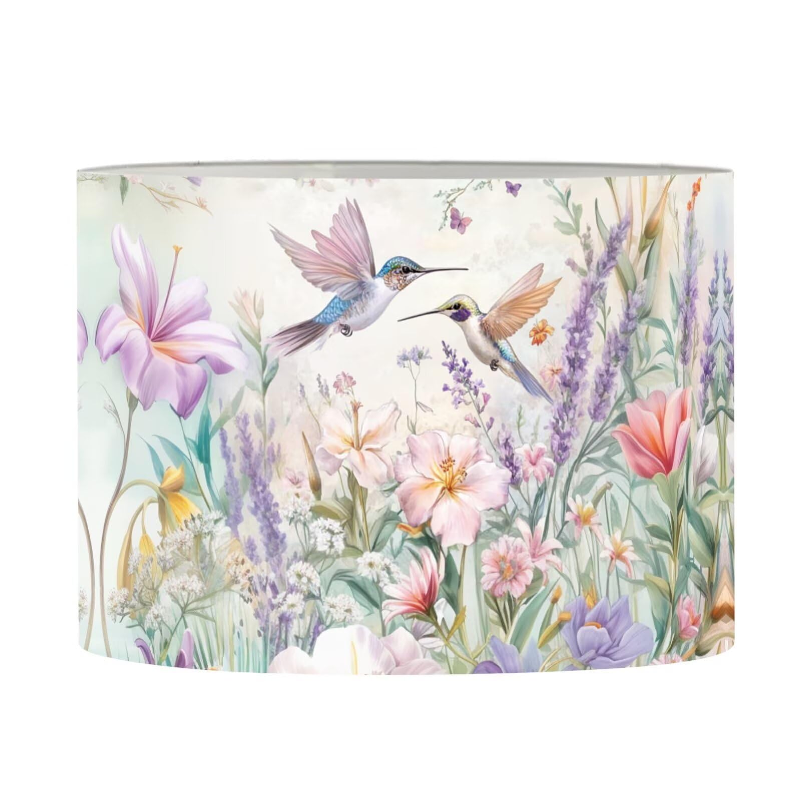 FANCOSAN Hummingbird Drum Lampshade for Bedroom Nightstand Retro Lily Lamp Shade Cover Replacement in Multiple Sizes, S
