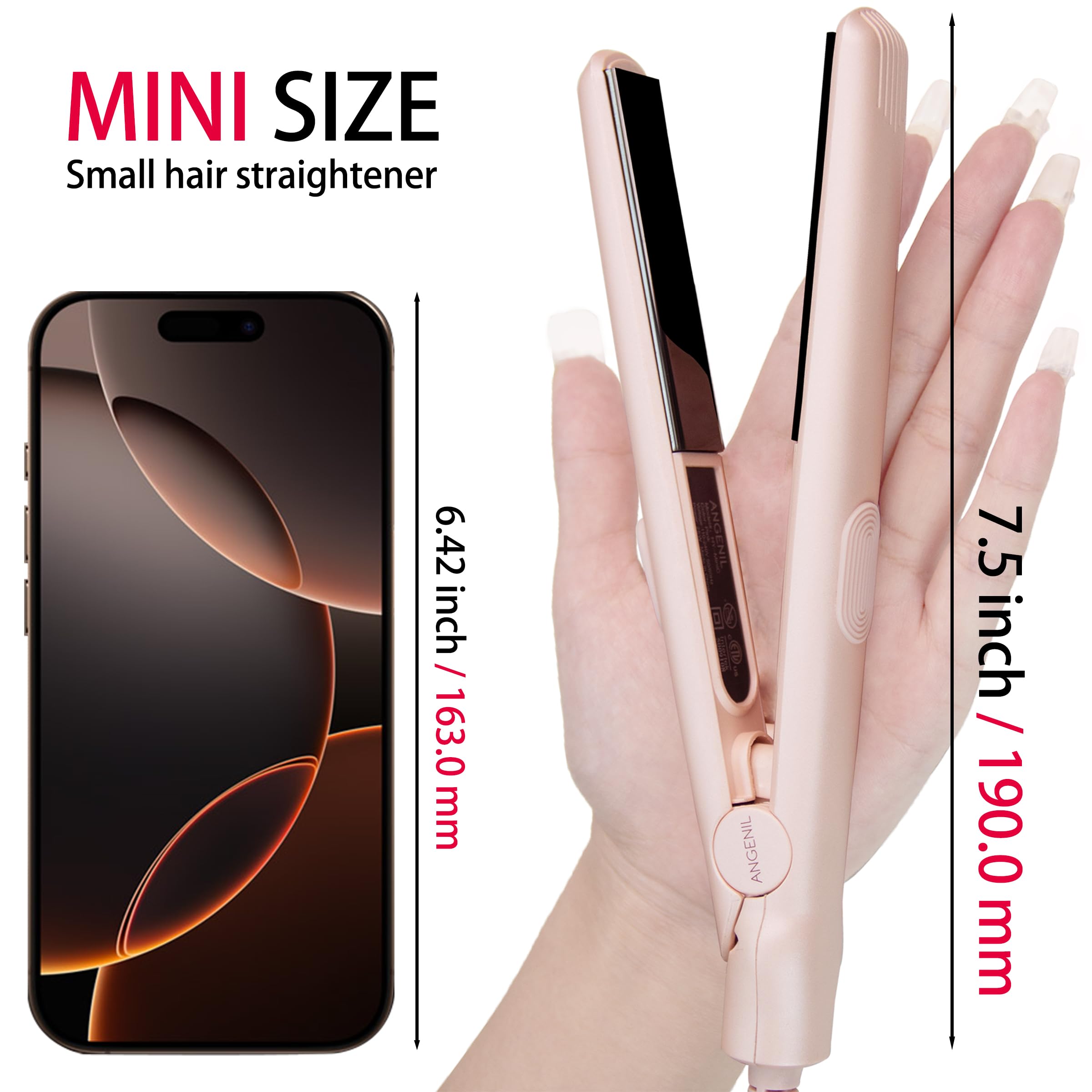 ANGENIL Ceramic Ultra Mini Hair Straightener, Small Dual Voltage Travel Hair Straighteners Anti-Scald Silicone Heat Resistant - Image 2