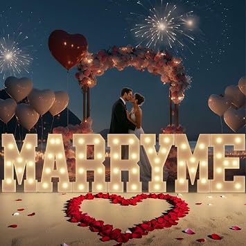Marry Me Light Up Letters, Large MarryMe Letter for Proposal, Will You Marry Me Sign Marquee Letters 3FT Tall Proposal Kit with Rose Petal for MarryMe Decorations Pack of 7
