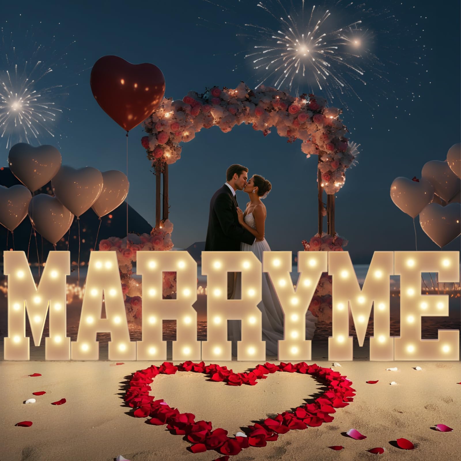 Photo 1 of JoyMuse Marry Me Light Up Letters Marquee Sign 3FT, Proposal Decorations