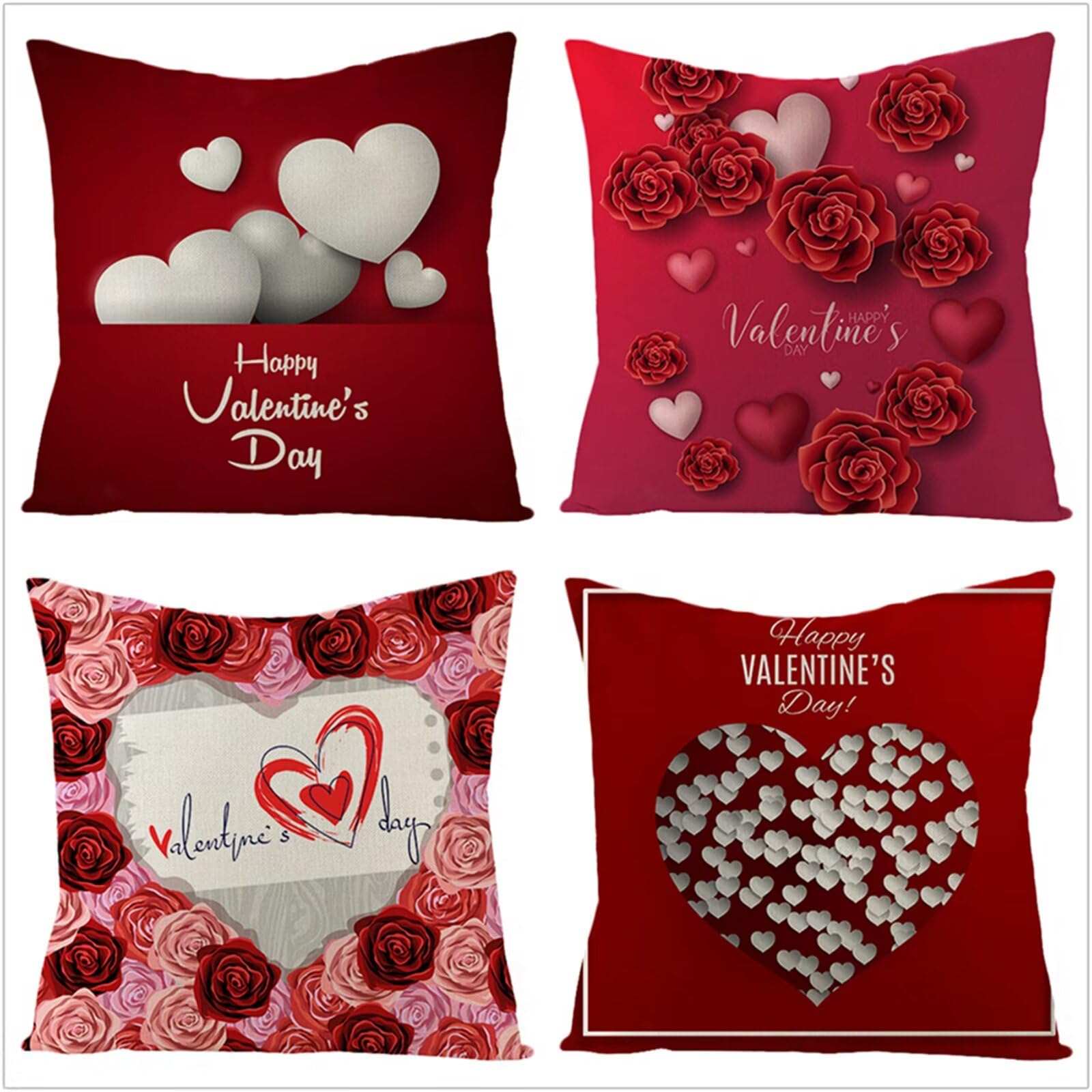 Fundas Cojines 70x70cm,Juego de 4 Fundas de Cojines Modernas Terciopelo Decorativa Hogar Almohadas Fundas para Sala Sofá Cama Decoración para Hogar Rosas Rojas