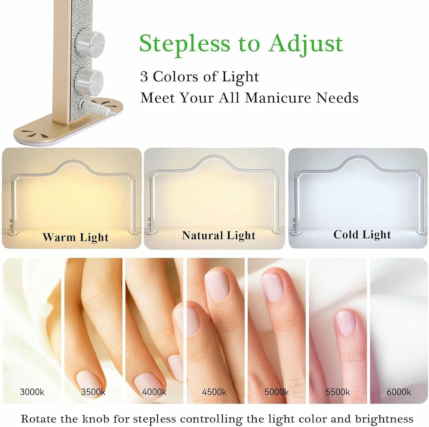 Half Moon Light for Nail Desk with Phone Holder, 35In 45W Foldable Nail Tech Light, 3 Modes 3000K-6000K Dimmable LED Manicure Lamp