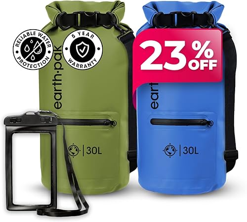 Earth Pak Bolsa seca impermeable con bolsillo con cremallera, mochila impermeable que mantiene el equipo seco para navegación, camping, pesca, bolsa