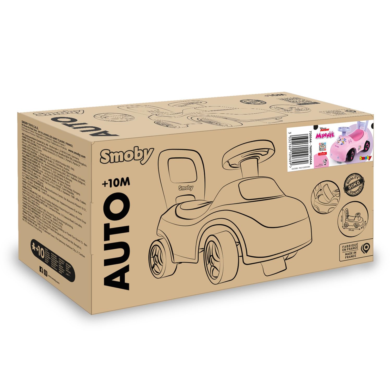 Smoby - Coche correpasillos Minnie - Función Andador - Ayuda para Caminar - Volante - Caja de Juguetes - Confianza, coordinación y motricidad - A Partir de 10 Meses - Fabricado en Francia