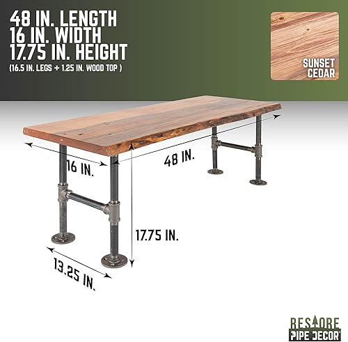 Miniatura 3 de Restore by Pipe DÉCOR - Banco decorativo de madera con borde vivo, 48 x 16 x 17.75 pulgadas, madera de pino ponderosa recuperada en mancha de cedro