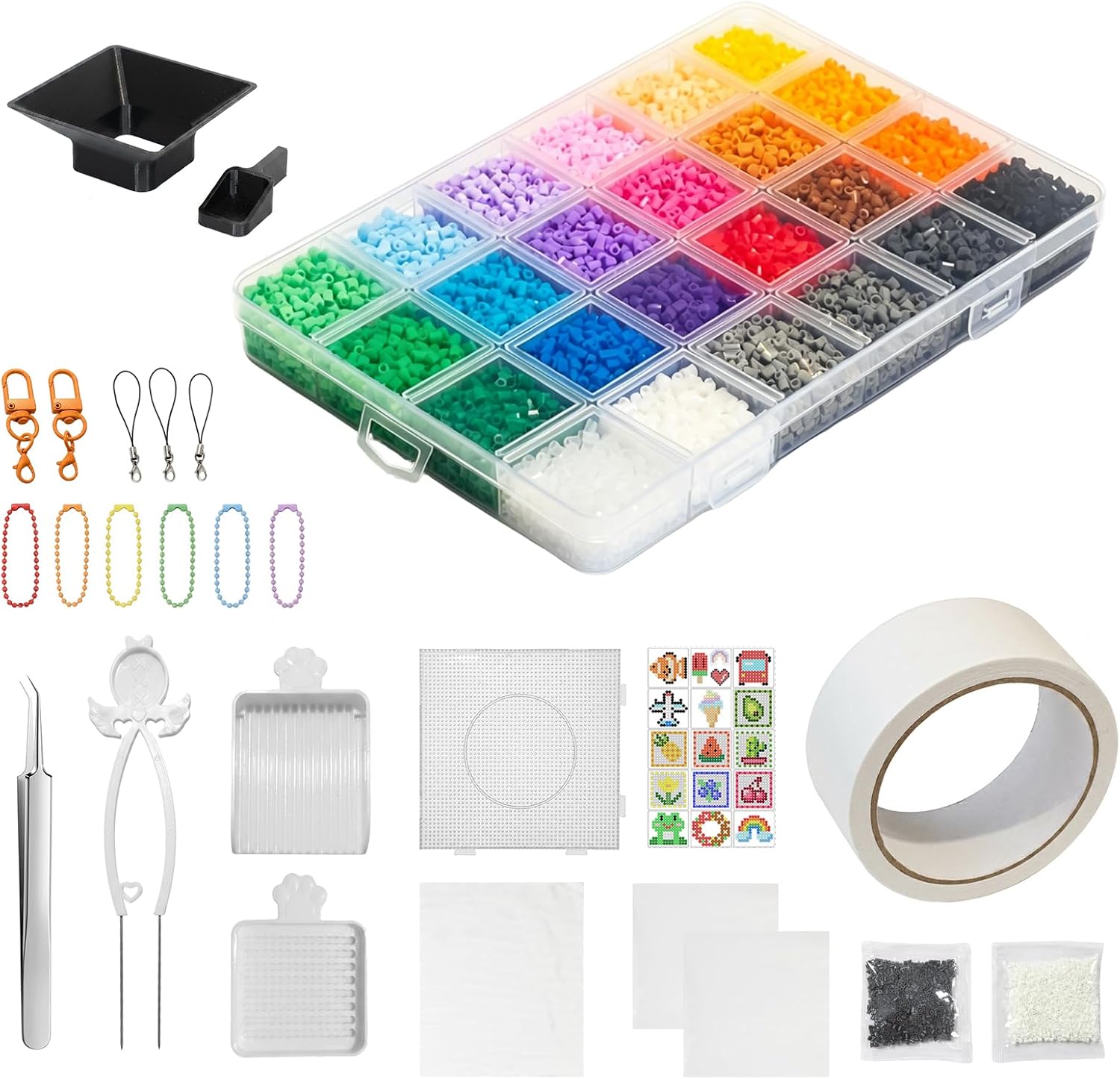 Fuse Beads Kit - 24 Colors 14000 2.6mm EVA+PE Fuse Beads, Complete Melting Beads Set with Special Tools for Women，No Iron Included (24C-Box)