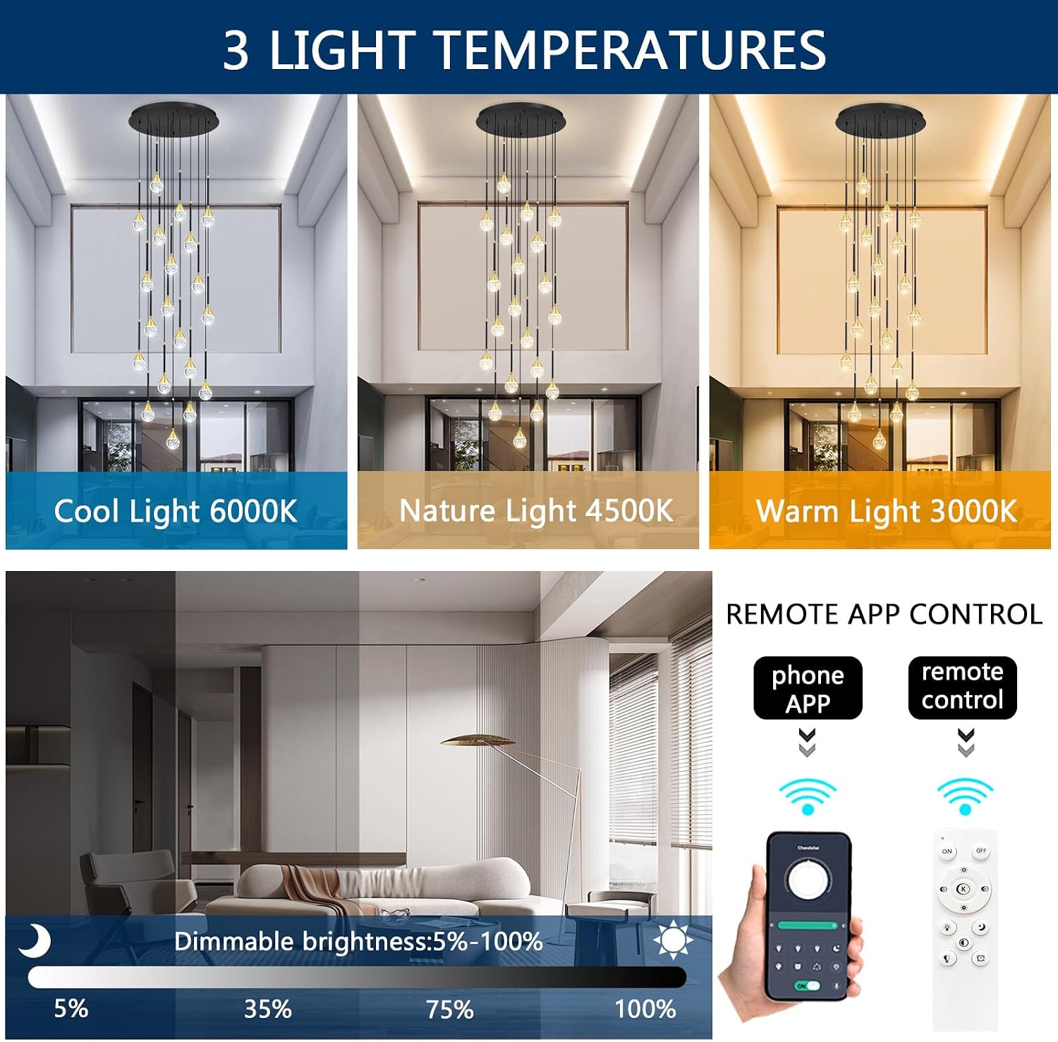 Chandelier light temperatures and dimming control