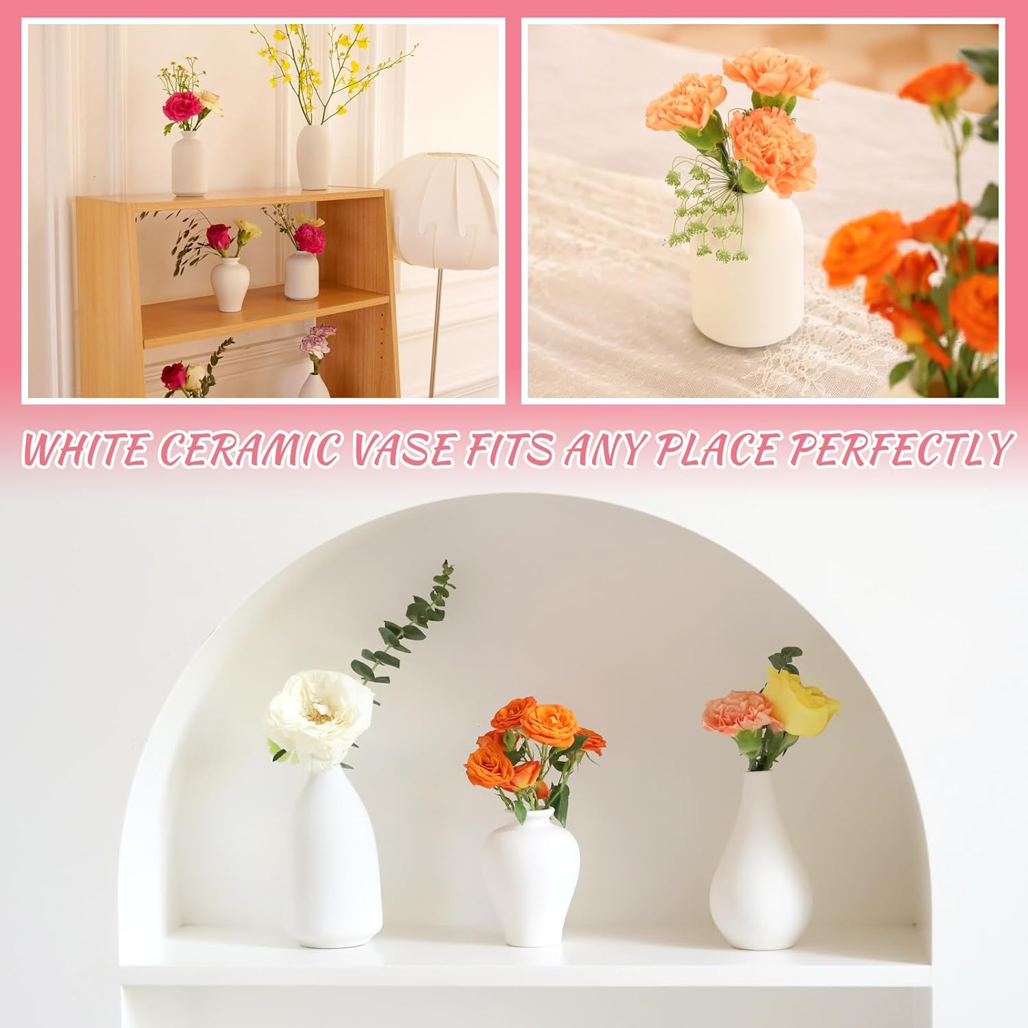 8 Pack Ceramic Bud Vase, White Ceramic Vase Modern Mini Bud Vase in Bulk for Centerpieces, Small White Vase for Flowers Pampas Grass, Wedding, Home