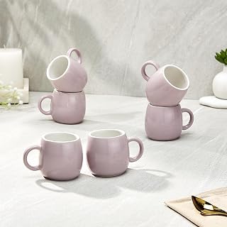 Amazon Brand - Solimo Solid Ovule Lavender Ceramic Tea Cups | Set of 6 | 190ML | Microwave & Dishwasher Safe Coffee Cup | Perfect for Daily Use, Office Parties, and Special Occasions