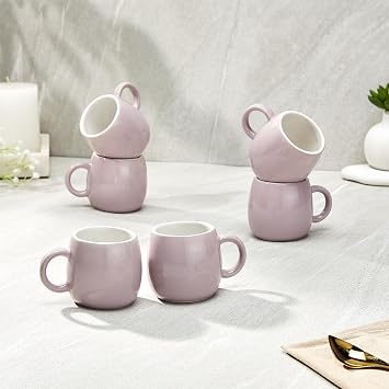 Amazon Brand - Solimo Solid Ovule Lavender Ceramic Tea Cups | Set of 6 | 190ML | Microwave & Dishwasher Safe Coffee Cup | Perfect for Daily Use, Office Parties, and Special Occasions