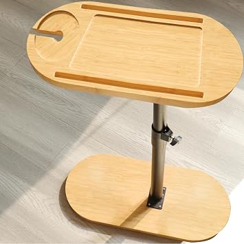 360  Rotation Side Table Bamboo Sofa Table,Adjustable 42-82cm End Tables,C Shaped Tables Coffee Bedside Tables for Living Room Bedroom Bathroom Sofa Bamboo