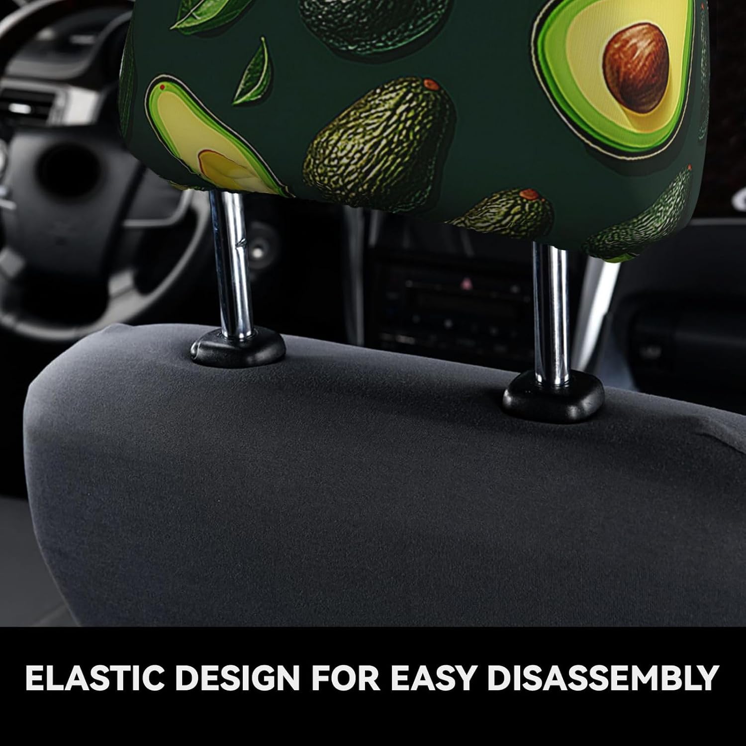 Customized Funny Car Accessories 2 Pcs- Unique Design Seat Covers, Neck Pillow, and Headrest Cover Set for Most Cars - Perfect Christmas and Wedding Gifts Avocado Display Art image 4