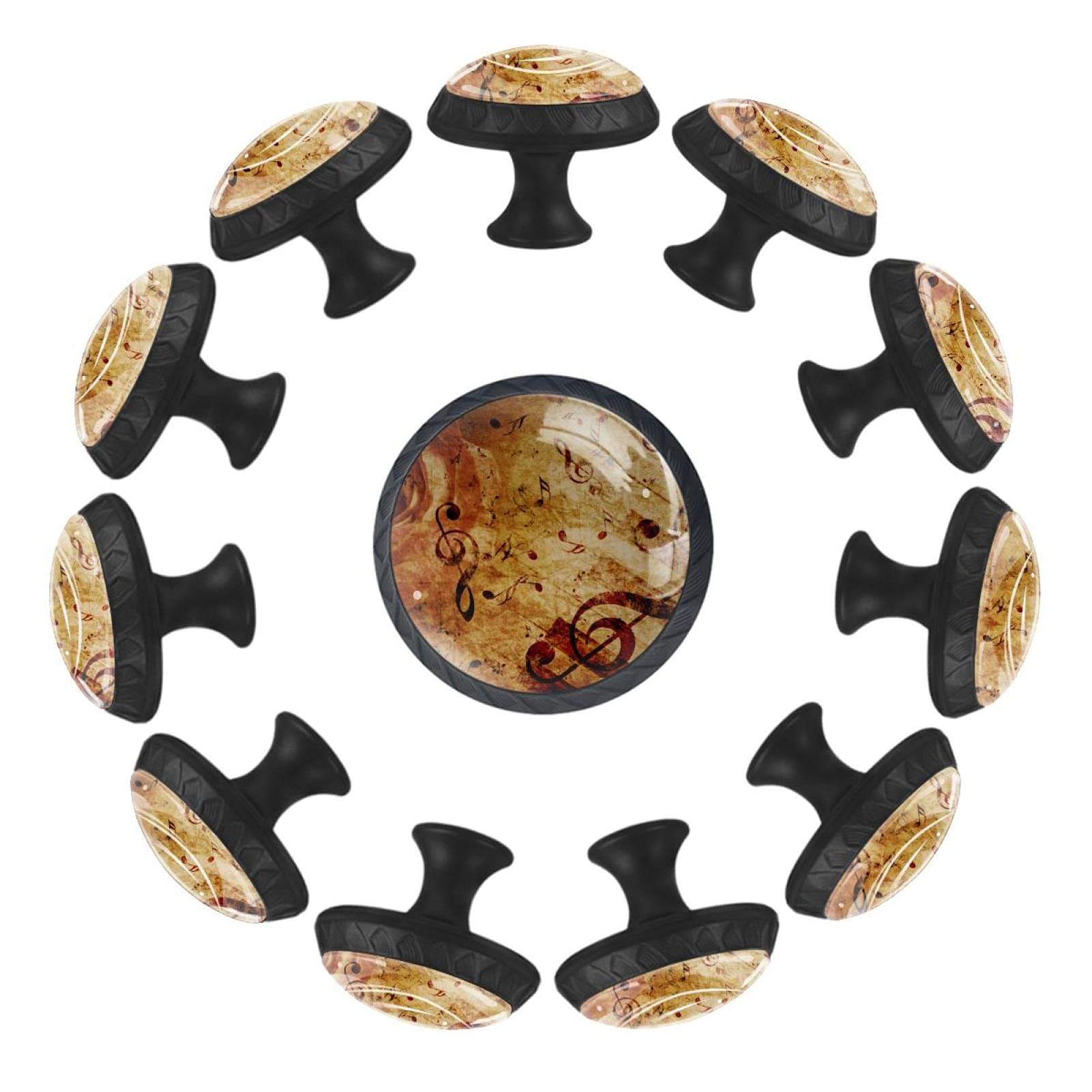Boutons de tiroir ronds vintage note de musique 35mm marron pour commode de chambre lot de 12