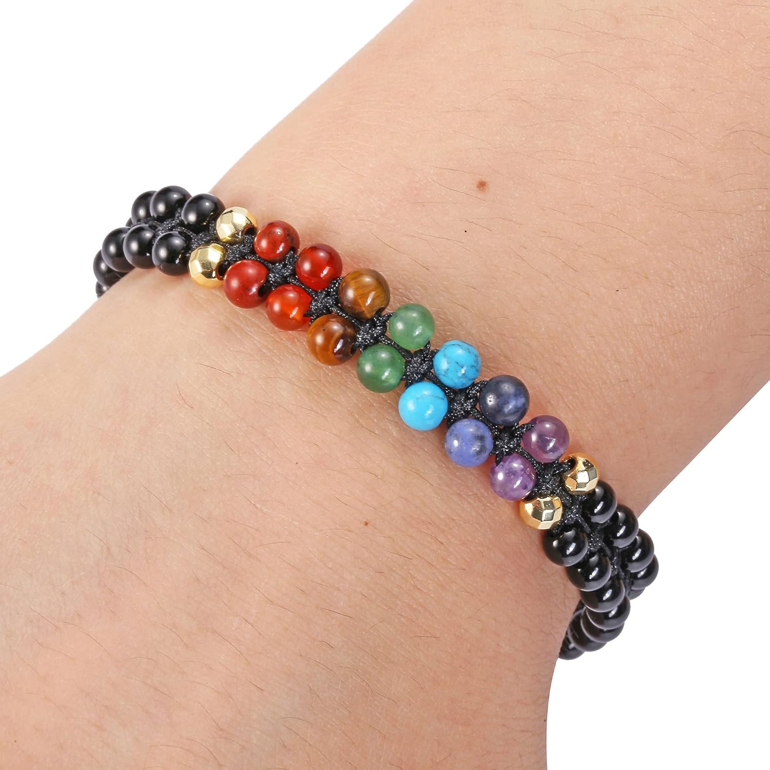 Miniatura 2 de GEHECRST Pulsera natural de cristal curativo de 7 chakras, cuentas redondas de reiki, pulsera elástica para mujeres y hombres, joyería de yoga para