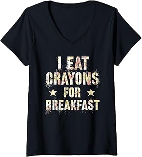 Womens Veteran I EAT CRAYONS FOR BREAKFAST Eater Proud Armed Forces V-Neck T-Shirt