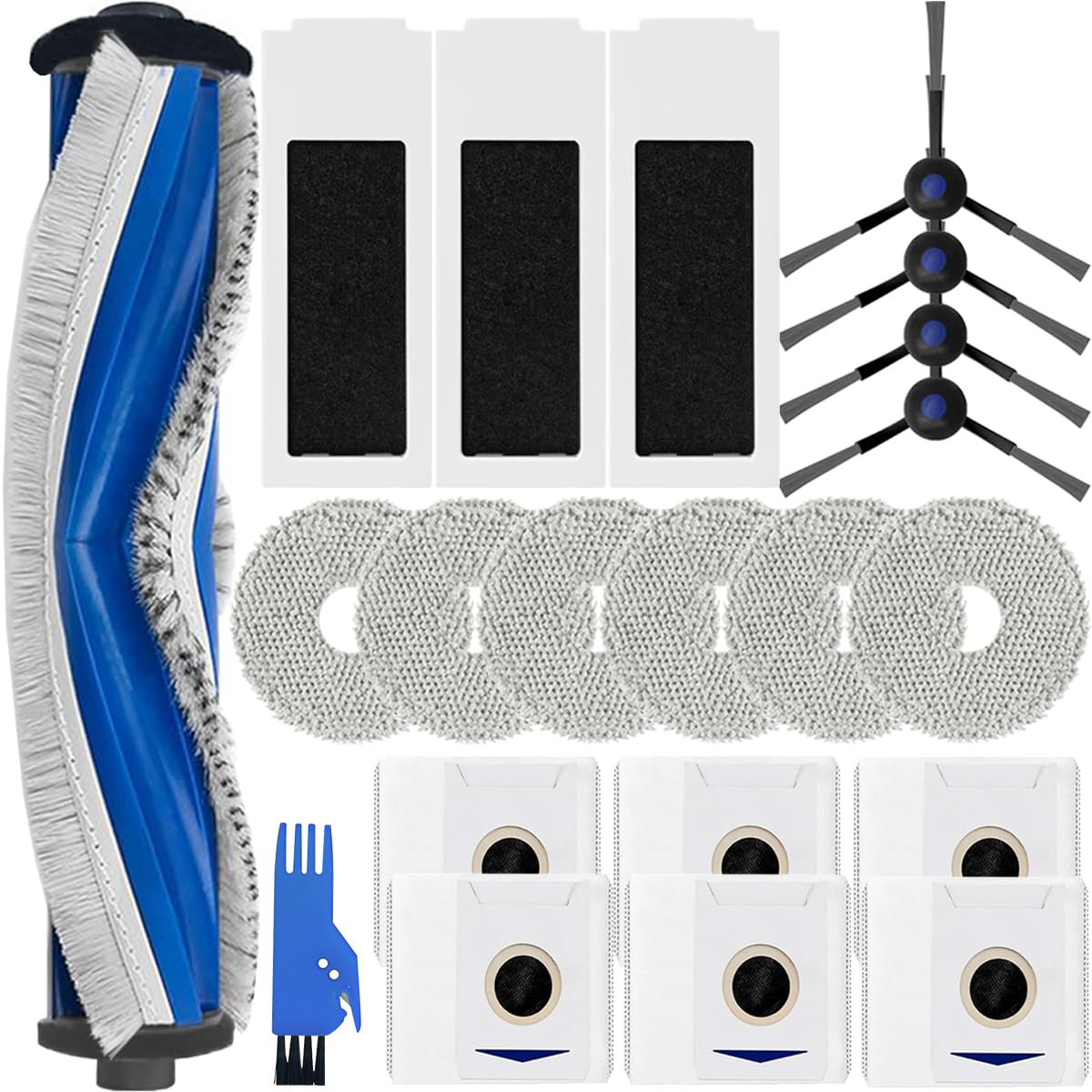 Accessories Kit for ECOVACS DEEBOT T30 Omni/Pro Omni/Pro Max / T30S Combo Complete, for Yeedi M12 Pro+ Robot Vacuum Cleaner Main Roller Brush Dust Bag Side Brush Mop Filter