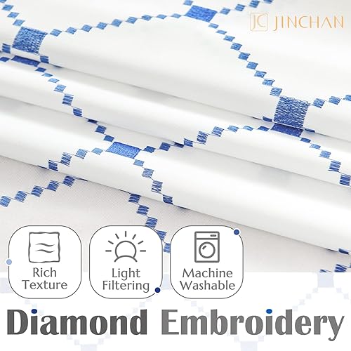 Miniatura 3 de jinchan Cortina Cenefa con Cordones con Bordado de Diamantes con Borde de 45 Pulgadas Cenefa Geométrica Bolsillo para Varilla Cortinas Ajustables