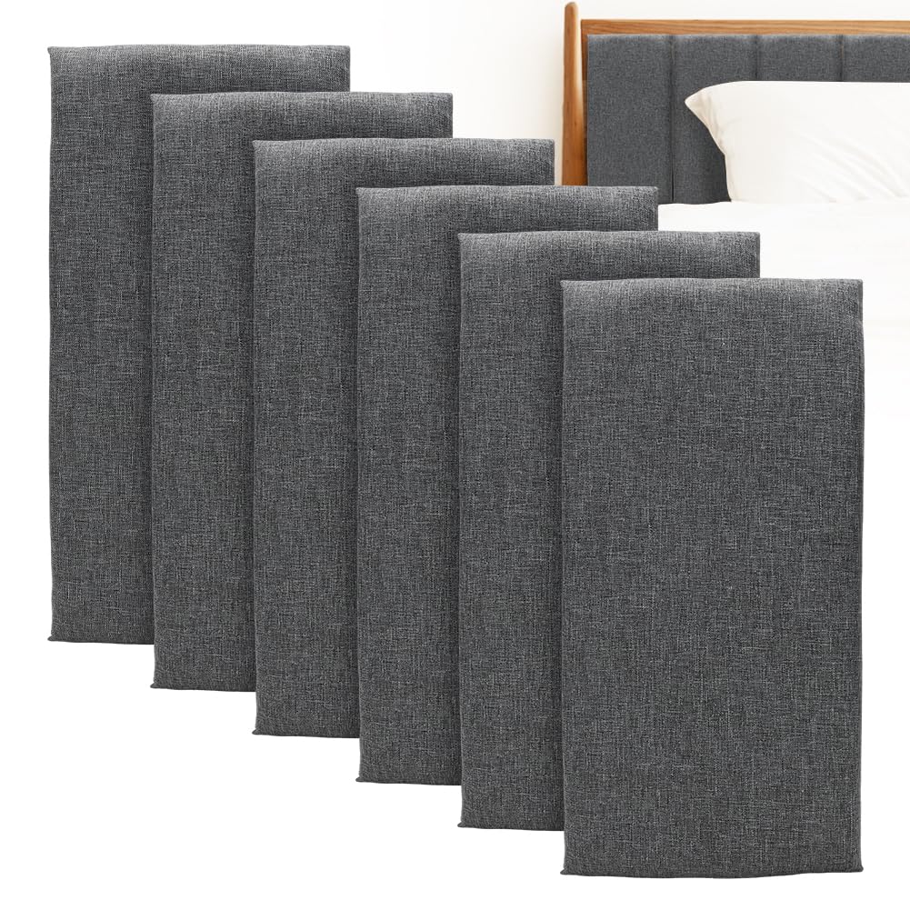 Wandpaneele Gepolsterte, 4 Stück 40x20cm Polsterplatte Selbstklebend,Rechteckige Deko-Wandpaneele, Anti Kollisions Bettkopfteil Wandkissen, 3D Wandverkleidung Wandpolster (Dunkelgrau)