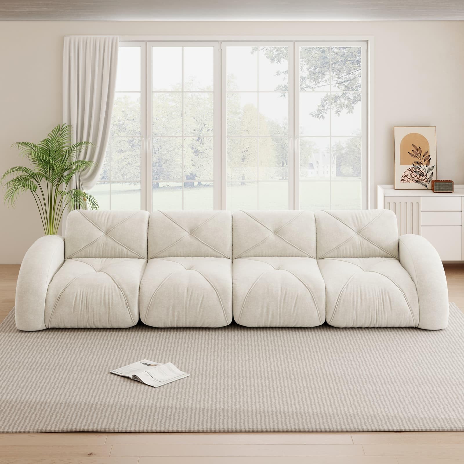 EURHCIO Canape 4 Places,Canapé Salon,Modulable et Convertible,Tissu Chenille,Aucun Montage Requis (Blanc, 4places)