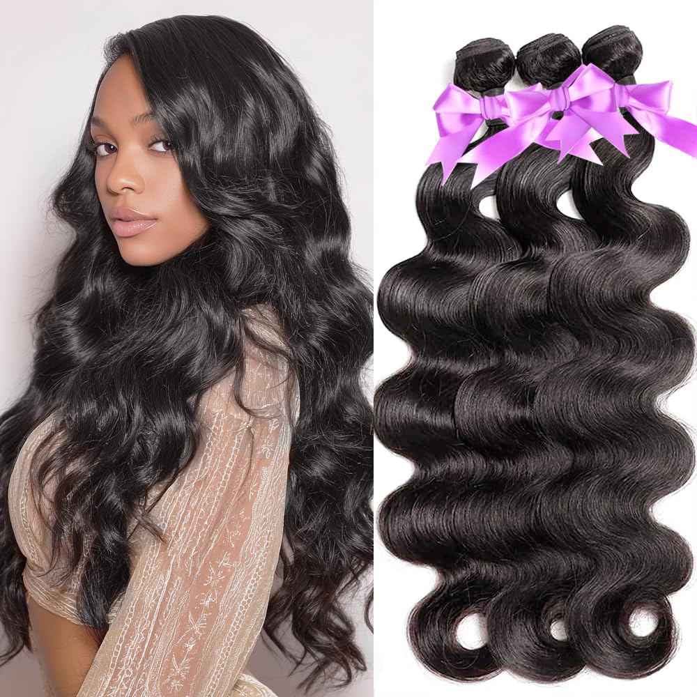 ALLRUN Body Wave Bundles Human Hair 14 16 18 Inch Human Hair 3 Bundles Body Wave10A 100% Unprocessed Virgin Brazilian Remy Raw Hair Weave Body Wave