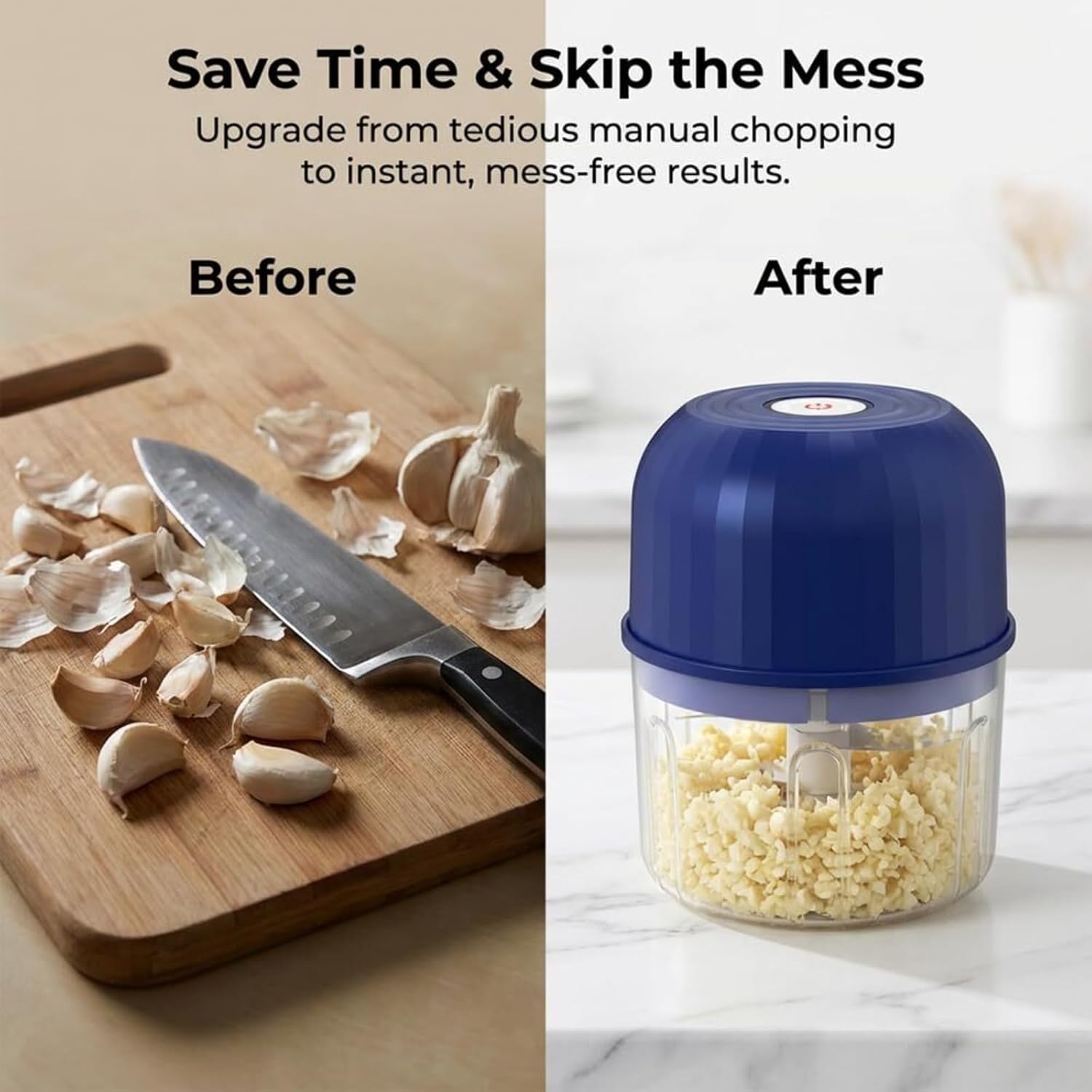 2026 Upgraded Electric Garlic Chopper, 260ml Mini Food Mincer, 6-Blade USB-Rechargeable Cordless Green Food Processor (Blue)