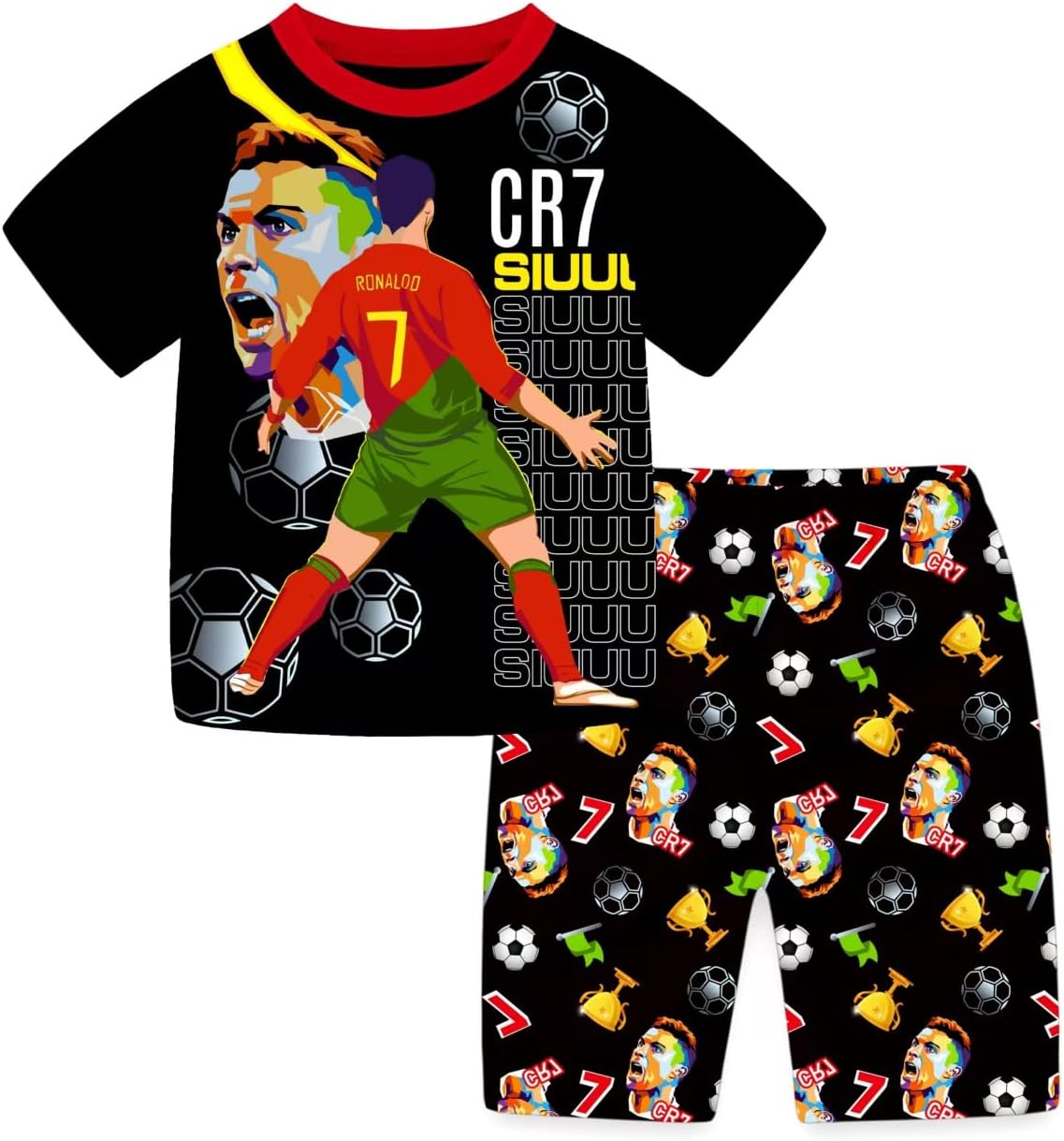 Boys 2Pcs Pajamas Set Short Sleeve Ronaldo No.7 Fans Nightwear Summer Cotton Sleepsuit Pyjama Set Soft Pjs Set
