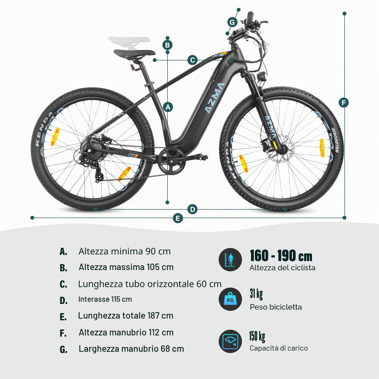 AZMA Bici Elettrica, 27.5"/29" Bicicletta Elettrica Uomo Donna, 36V18AH Batteria Rimovibile, Autonomia Fino 100-150, 8 Velocità, Ebike da Per Pendolari Urbani e MTB