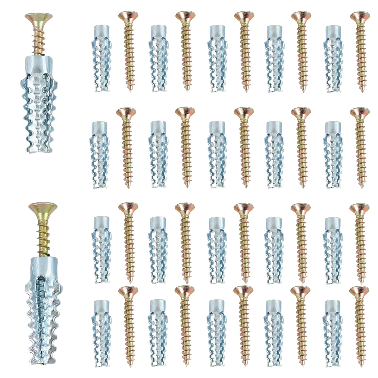 50-Pcs Metal Wall Anchor Screw Combo: Self-Tapping & Multi-Tooth Anchors. for Wall Panels, Concrete. Fit TVs, Cabinets, Construction (50-Pcs Large Size (0.31in))
