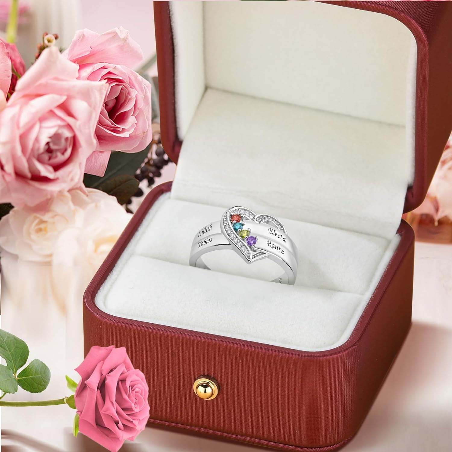 925 Sterling Silver Personalized Mothers Rings with 1-8 Birthstones Custom Family Ring for Women Customize Names Engraved Family Rings for Mothers Day - Image 2