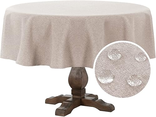FantasDecor Mantel redondo con textura de lino, impermeable, a prueba de derrames, sin arrugas, para comedor y uso al aire libre, color arena, 60 x